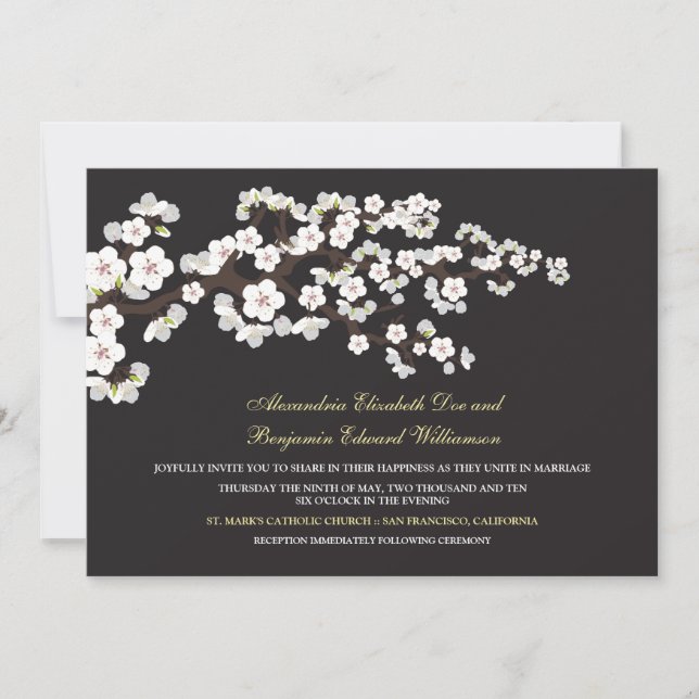 Convite para Casamento de Cherry Blossoms (ebony) (Frente)