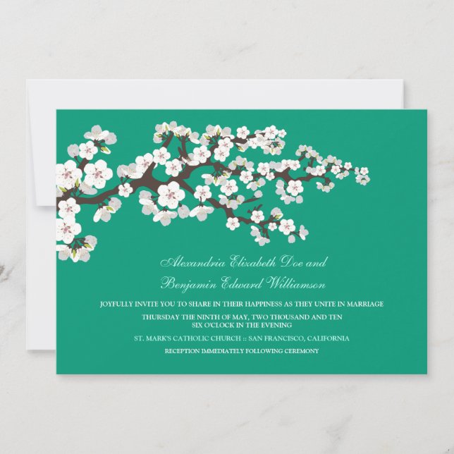 Convite para Casamento de Cherry Blossoms (eserald (Frente)