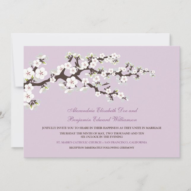 Convite para casamento de Cherry Blossoms (lilac) (Frente)