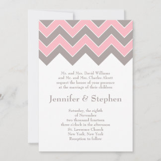 Convite para Casamento de Chevron, Rosa e Cinza