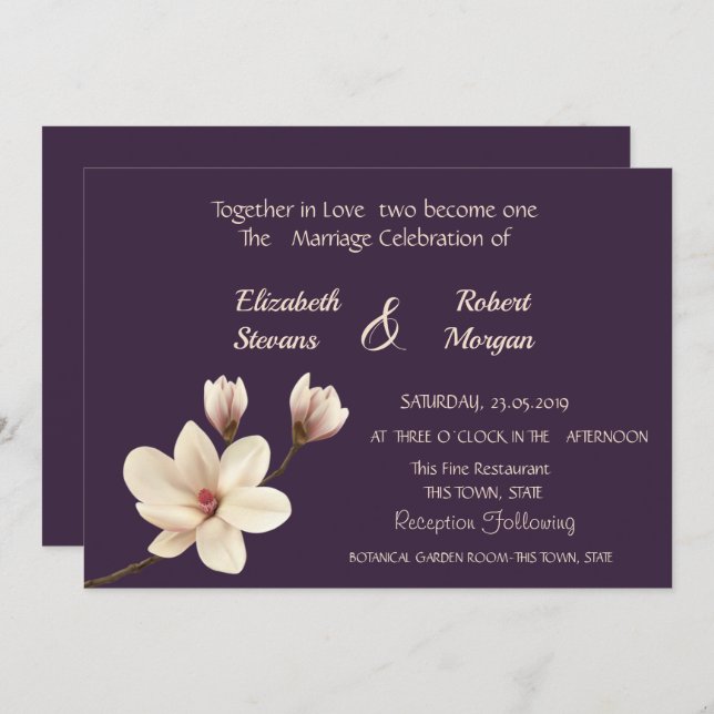 Convite para Casamento de Chic Magnolia (Frente/Verso)