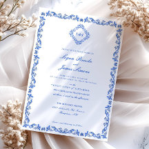 Convite para Casamento de Chinoiserie Azul Elegant