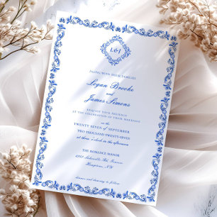 Convite para Casamento de Chinoiserie Azul Elegant