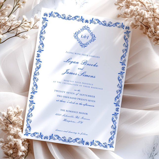 Convite para Casamento de Chinoiserie Azul Elegant (Criador carregado)