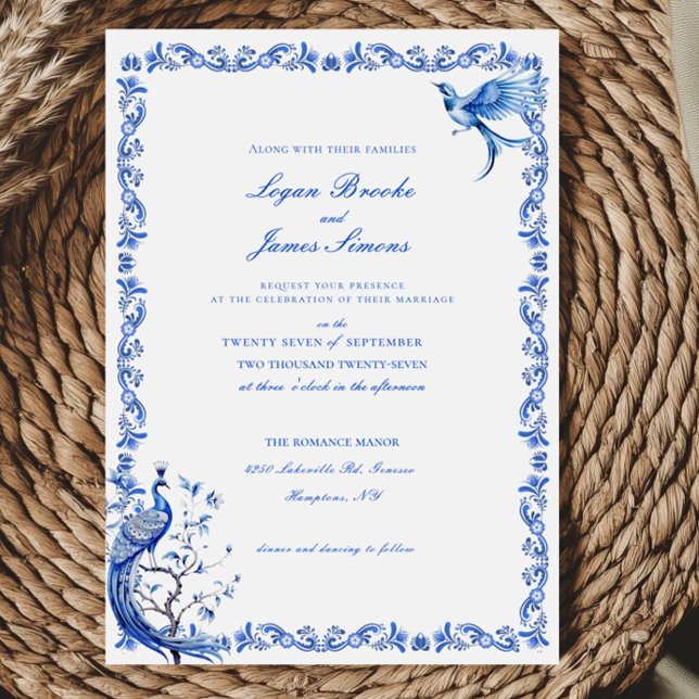 Convite para Casamento de Chinoiserie Azul Elegant (Criador carregado)