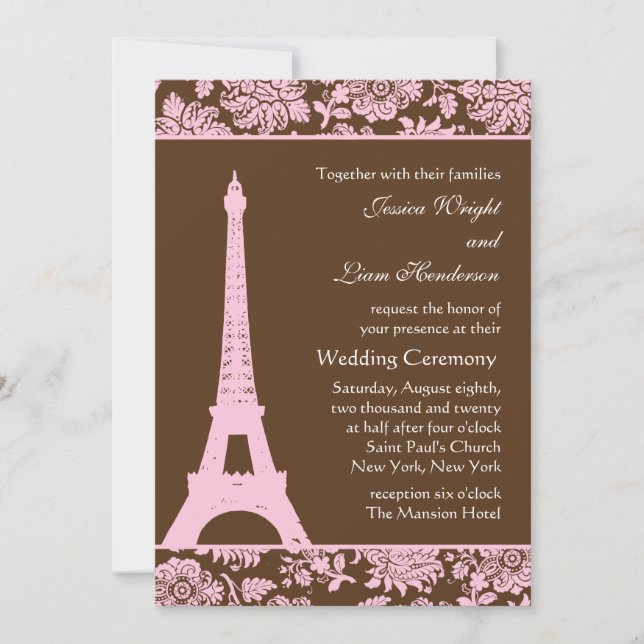 Convite para Casamento de Chocolate e Paris (Frente)