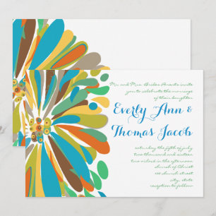 Convite para Casamento de Chrysanthemum Azul e Ver