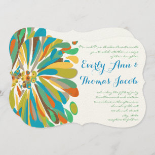 Convite para Casamento de Chrysanthemum Azul e Ver