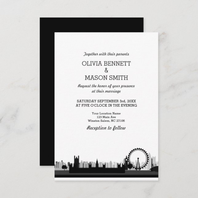 Convite para Casamento de Cidade Skyline em Londre (Frente/Verso)