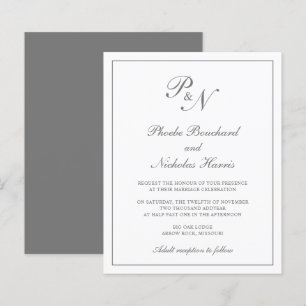 Convite para Casamento de Cinza de Monograma Elega