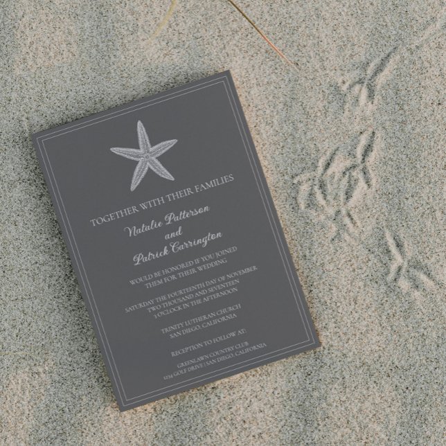 Convite Para Casamento De cinzas (Gray Starfish Wedding Invitation)
