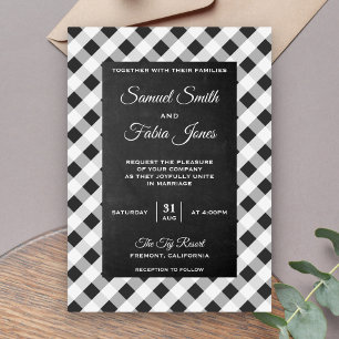Convite para Casamento de Cinzas Gingham Chalkboar