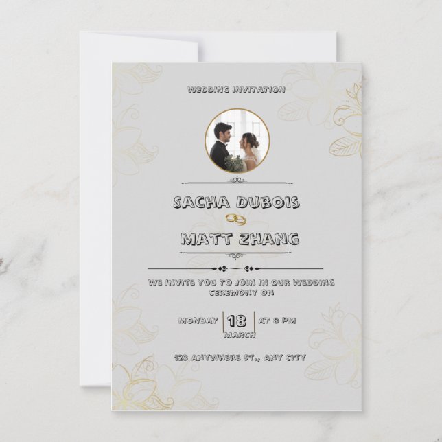Convite para Casamento de Cinzas Modernas (Frente)