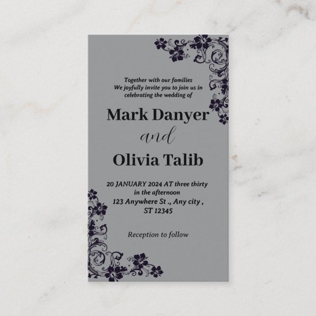 Convite para casamento de cinzas / simples e român (Frente)