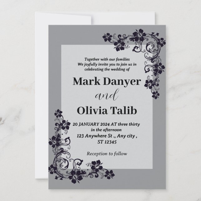 Convite para casamento de cinzas / simples e român (Frente)