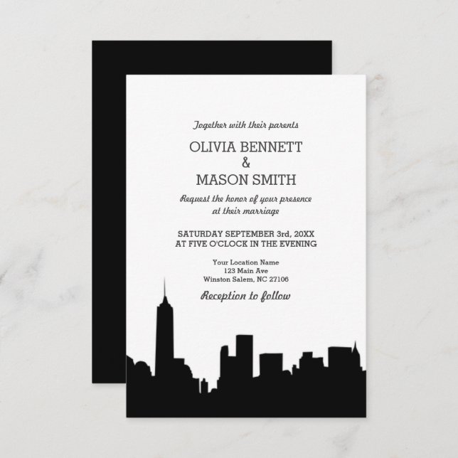 Convite para Casamento de Cityscape em Linha do No (Frente/Verso)