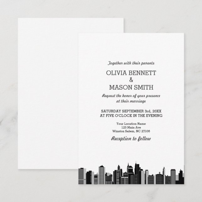 Convite para Casamento de Cityscape em Linha do No (Frente/Verso)