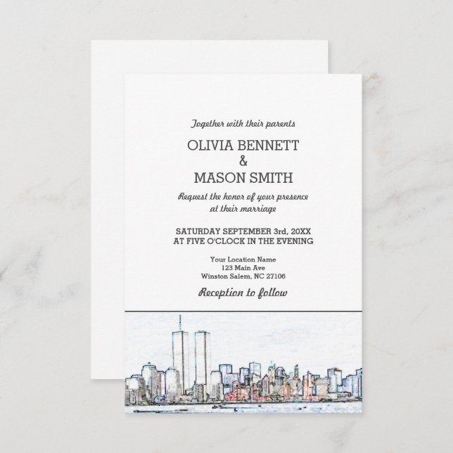 Convite para Casamento de Cityscape em Linha do No (Frente/Verso)