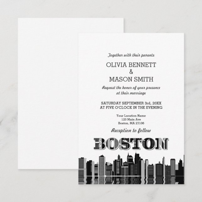 Convite para Casamento de Cityscape em Skyline Mãe (Frente/Verso)