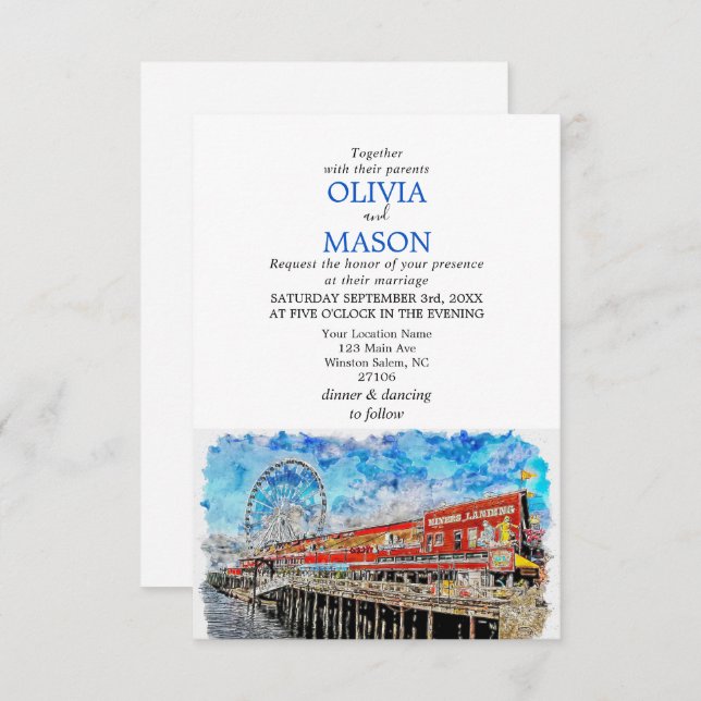 Convite para Casamento de Cityscape Skyline para S (Frente/Verso)