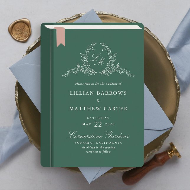Convite para Casamento de Cobrir do Monograma Book (Monogram Book Cover Wedding Invitation)