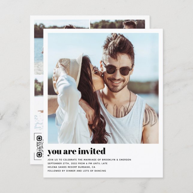 Convite para Casamento de Código QR de Foto Modern (Frente/Verso)