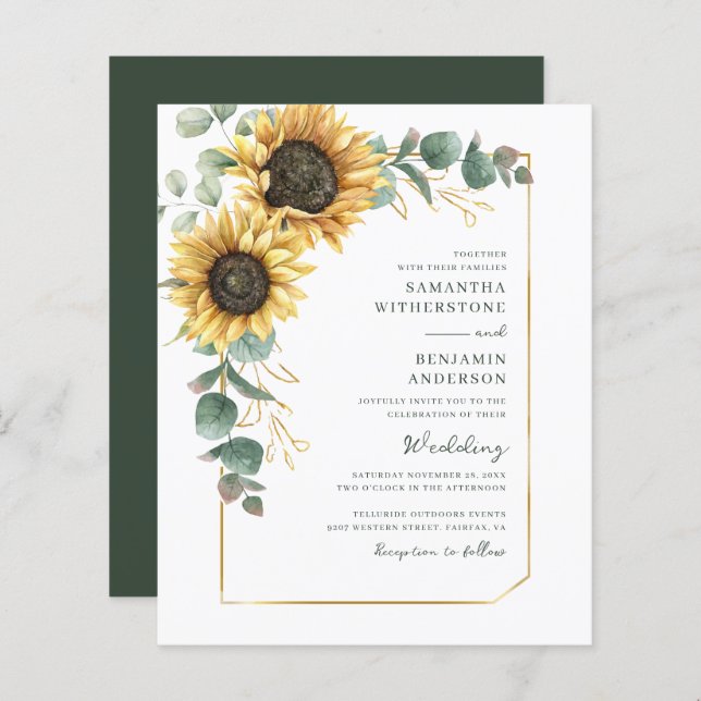 Convite para Casamento de Código QR de Sunflower A (Frente/Verso)