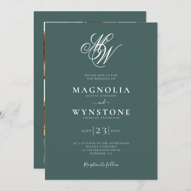 Convite para Casamento de Código QR do Monograma E (Frente/Verso)