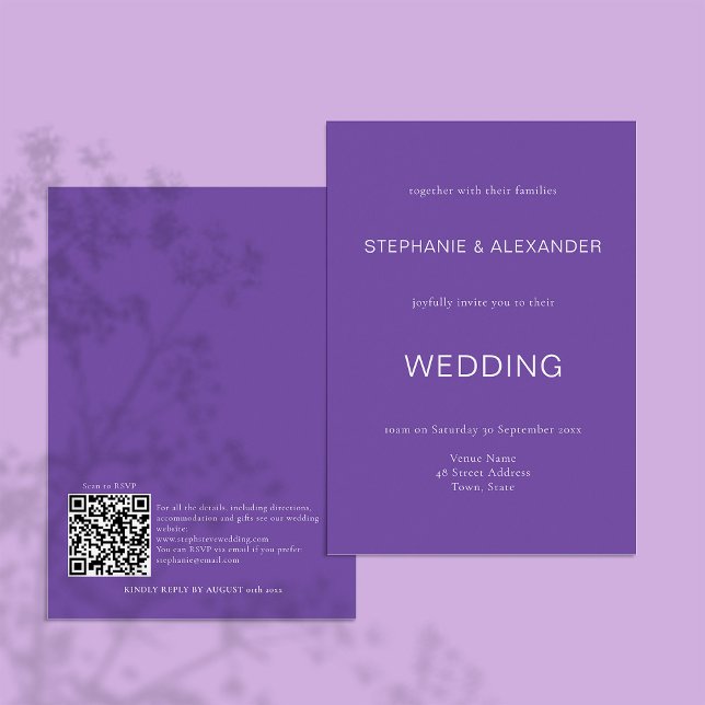 Convite para Casamento de Código QR Roxo Simples (Criador carregado)