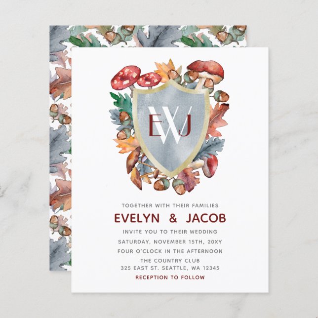 Convite para Casamento de Cogumelo Azul com Poeira (Frente/Verso)