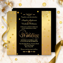 Convite para Casamento de Confetti Dourado e Preto