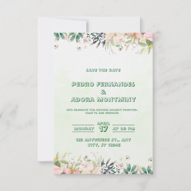 Convite para Casamento de Cor de Água Verde (Frente)