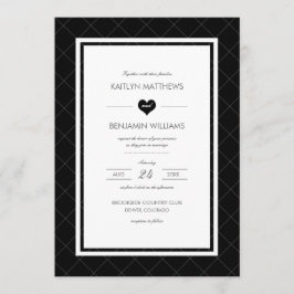 Convite para Casamento de Coração Moderno - Preto