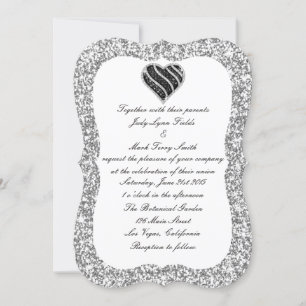 Convite para Casamento de Coração Preto com Bril