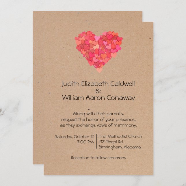 Convite para Casamento de Corações artesanatos (Frente/Verso)