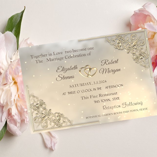 Convite para Casamento de Corações Dourados Chic L (Criador carregado)