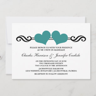 Convite para Casamento de Corações Elegantes, Teal