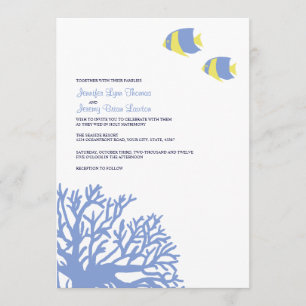 Convite para Casamento de Corais Tropicais Azul e 