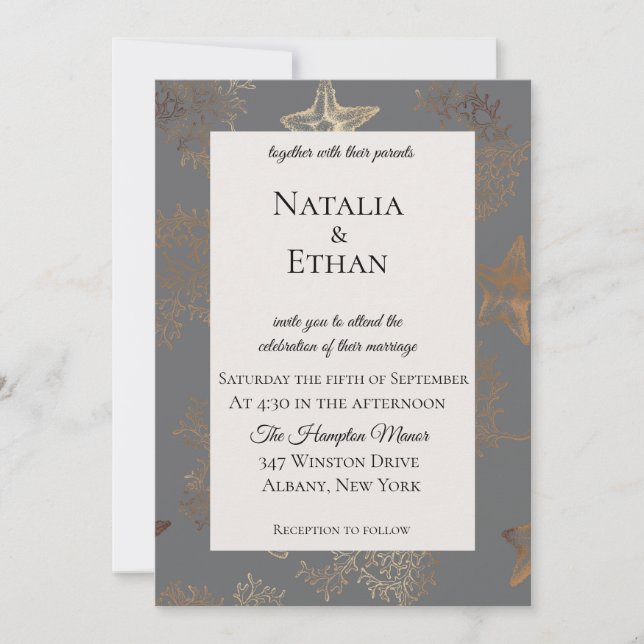 Convite para Casamento de Coral de Peixe-Marinho G (Frente)