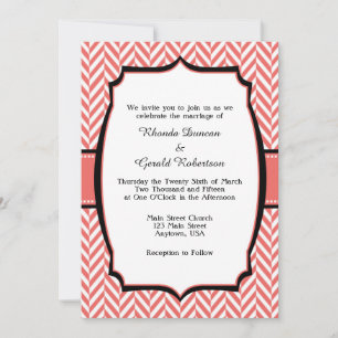 Convite Para Casamento De Coral White Herringbone