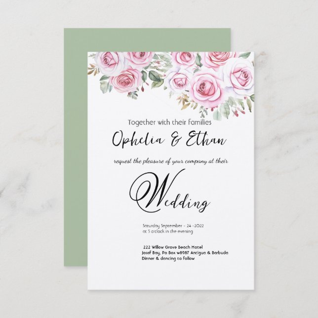 Convite para Casamento de Cores Aquáticas Florais (Frente/Verso)