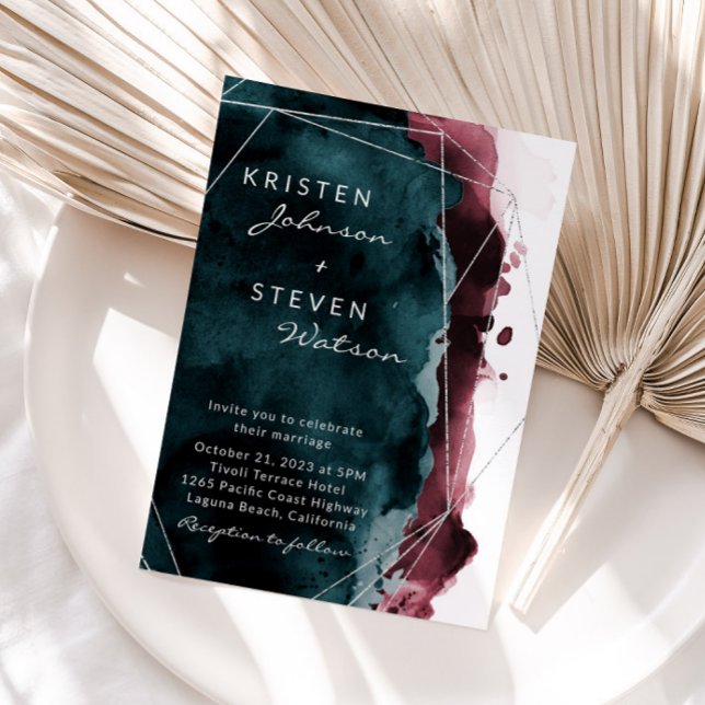 Convite para Casamento de Cores Aquáticas Teal & B (Criador carregado)