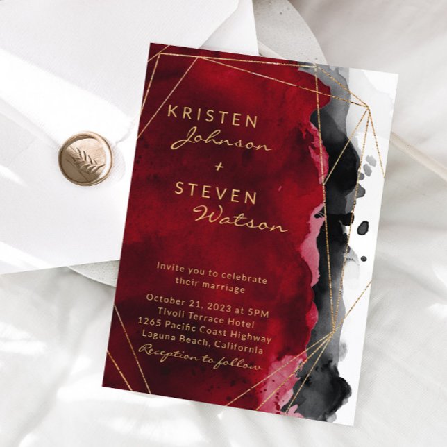 Convite para Casamento de Cores Negras e Vermelhas (Criador carregado)