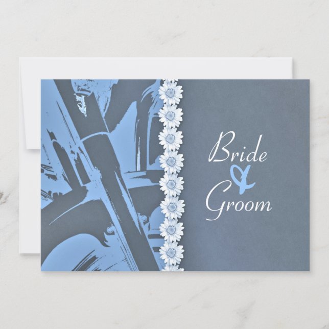 Convite para Casamento de Couro Azul e Disies Bike (Frente)