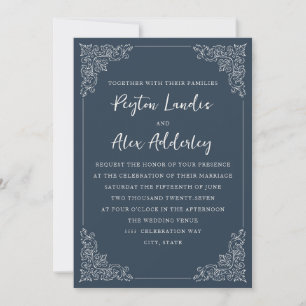 Convite para Casamento de Creme Azul de Marinho El