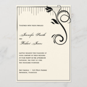 Convite para Casamento de Creme Rosa Negro Deco