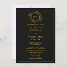 Convite para Casamento de Crest de Monograma Preto