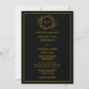 Convite para Casamento de Crest de Monograma Preto