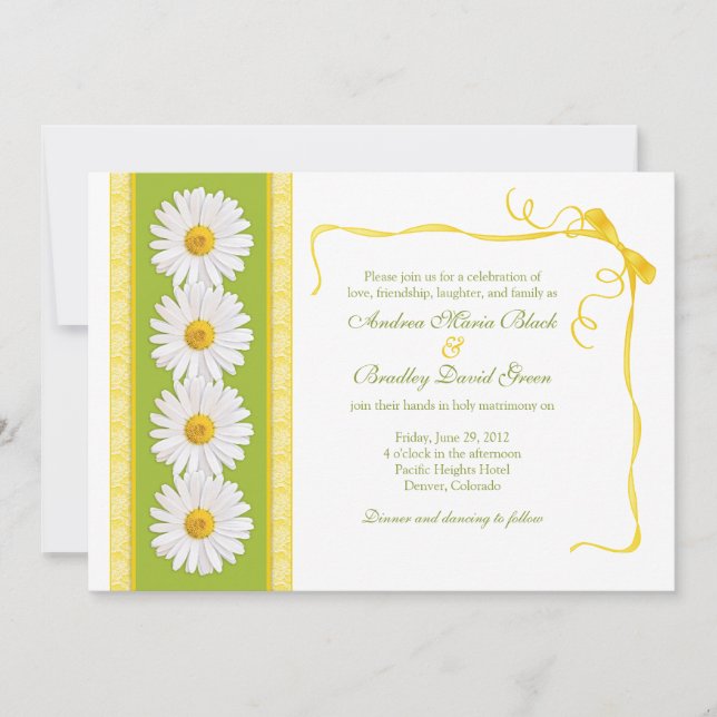 Convite para Casamento de Daisy Shasta Daisy Verde (Frente)