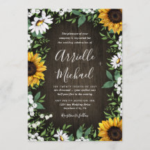 Convite para Casamento de Daisy Sunflower Rustic C